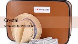  Presentation with rv travel - Beautiful PPT theme featuring world migration - travel suitcase hat and shoes backdrop and a coral colored foreground