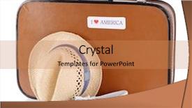 Presentation with suitcase - PPT theme having world migration - travel suitcase hat and shoes background and a coral colored foreground