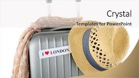  Presentation with suitcase - PPT theme having world migration - travel suitcase scarf and hat background and a  colored foreground
