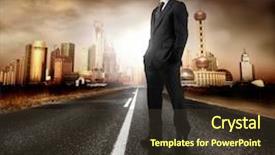  Presentation with road - Beautiful presentation theme featuring road of a modern city backdrop and a tawny brown colored foreground