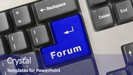  Presentation with forum - Presentation theme featuring world news - computer keyboard - blue key background and a navy blue colored foreground