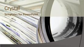  Presentation with english magazine - Colorful presentation theme enhanced with world news - rolled up magazine backdrop and a soft green colored foreground