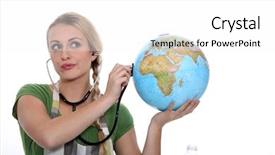  Presentation with woman world - Audience pleasing presentation theme consisting of world news - woman auscultating globe backdrop and a white colored foreground