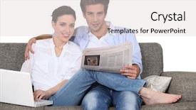  Presentation with maximized living - Presentation design consisting of world news free - couple relaxing in their living background and a light gray colored foreground