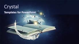  Presentation with media - Presentation theme with world-of-books-concept-mixed background and a navy blue colored foreground