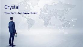  Presentation with map - PPT theme consisting of looking at a worldwide map background and a sky blue colored foreground