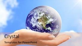  Presentation with environmental - Slide set having world peace - globe in human hand background and a coral colored foreground