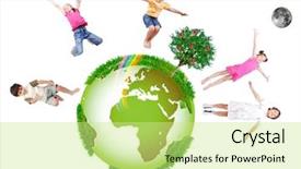  Presentation with world peace - Cool new PPT theme with world peace - happy kids backdrop and a soft green colored foreground