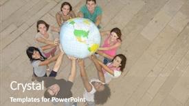  Presentation with earth - Slides featuring world peace - multiracial group of people holding background and a coral colored foreground