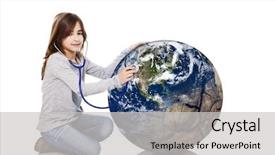  Presentation with auscultate - Amazing PPT theme having world peace - portrait of a little girl backdrop and a light gray colored foreground