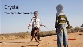  Presentation with african children - PPT theme featuring world poverty - african children jumping rope background and a light blue colored foreground