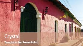  Presentation with central america - PPT layouts featuring world religion symbols - colonial architecture in el salvador background and a coral colored foreground