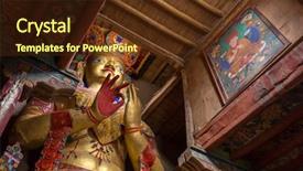  Presentation with buddha - Slide set featuring world religion symbols - maitreya buddha in basgo gompa background and a tawny brown colored foreground