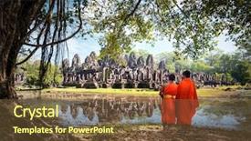 Presentation with ancient asia - Presentation design consisting of world religions - angkor wat monk ta prohm background and a tawny brown colored foreground