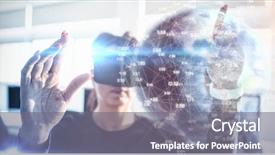  Presentation with world geography earth globe model - Slides enhanced with world shoulders - earth globe against businesswoman using background and a gray colored foreground