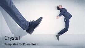  Presentation with orthopedic foot - PPT layouts having liquid pressure - businessman big foot kicking small background and a light gray colored foreground