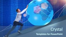  Presentation with earth - Slides enhanced with uphill struggle - businessman pushing earth in business background and a ocean colored foreground