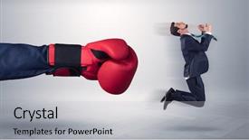  Presentation with employee - Beautiful PPT theme featuring liquid pressure - giant hand gives a kick backdrop and a light gray colored foreground