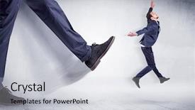  Presentation with flying - Beautiful theme featuring liquid pressure - giant leg kicking small businessman backdrop and a light gray colored foreground