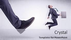  Presentation with shoe - Colorful slide deck enhanced with world fire people - small young businessman kicked backdrop and a lemonade colored foreground