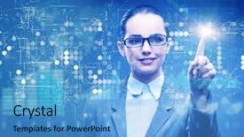  Presentation with data analysis - PPT layouts enhanced with world system analysis - businesswoman in data mining concept background and a light blue colored foreground