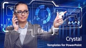  Presentation with data analysis - Theme having world system analysis - businesswoman in data mining concept background and a navy blue colored foreground