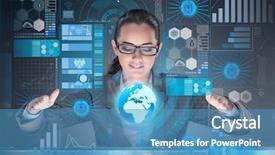  Presentation with woman world - Beautiful presentation theme featuring world system analysis - futuristic media sharing concept backdrop and a teal colored foreground