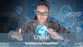  Presentation with woman world - Audience pleasing presentation theme consisting of world system analysis - futuristic media sharing concept backdrop and a teal colored foreground