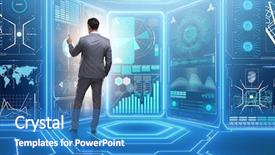  Presentation with data mining - Beautiful slide deck featuring world system analysis - man pressing virtual button backdrop and a teal colored foreground