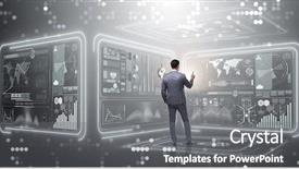  Presentation with data mining - Amazing presentation design having world system analysis - man pressing virtual button backdrop and a gray colored foreground