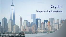  Presentation with new york - Presentation theme featuring world trade - image of the high rise background and a sky blue colored foreground