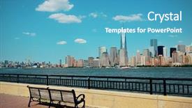  Presentation with manhattan - PPT layouts consisting of world trade - manhattan downtown skyline with urban background and a teal colored foreground