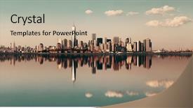  Presentation with trade - Presentation theme with world trade - manhattan downtown skyline with urban background and a soft green colored foreground