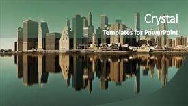  Presentation with manhattan - Slide deck featuring world trade - manhattan financial district with skyscrapers background and a ocean colored foreground