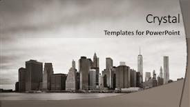  Presentation with world trade - Audience pleasing PPT theme consisting of world trade - manhattan financial district with skyscrapers backdrop and a light gray colored foreground