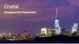  Presentation with world trade - Colorful PPT layouts enhanced with world trade - new york city at night backdrop and a violet colored foreground