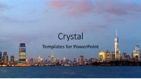  Presentation with world trade - Colorful slide deck enhanced with world trade - new york city downtown skyline backdrop and a light blue colored foreground