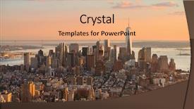  Presentation with new york city subway station - PPT theme having world trade - new york city downtown sunset background and a coral colored foreground