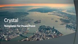  Presentation with world trade - PPT theme consisting of world trade - new york city manhattan downtown background and a ocean colored foreground