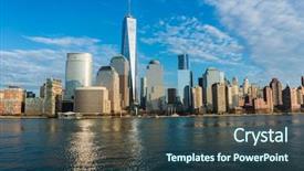  Presentation with world trade - Presentation theme having world trade - panorama of downtown manhattan background and a ocean colored foreground
