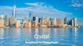  Presentation with panorama old tbilisi - Theme enhanced with world trade - panorama of downtown manhattan background and a teal colored foreground