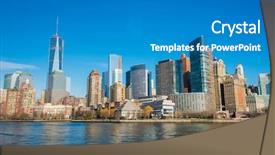  Presentation with panorama old tbilisi - Presentation design enhanced with world trade - panorama of downtown manhattan background and a teal colored foreground