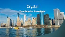  Presentation with downtown los angels - PPT theme featuring world trade - panorama of downtown manhattan background and a teal colored foreground