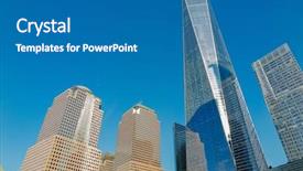  Presentation with financial center - PPT layouts featuring world trade - views of financial center background and a teal colored foreground