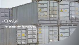  Presentation with intermodal transport container terminal - PPT layouts featuring world trade patterns - stacked containers in a shipping background and a gray colored foreground
