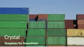  Presentation with freight system - Presentation with world trade patterns - stacked freight colorful containers background and a ocean colored foreground