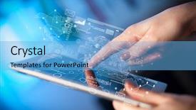  Presentation with maps - PPT theme enhanced with world vision - female hands touching tablet background and a light blue colored foreground