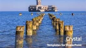  Presentation with sea war - Beautiful presentation theme featuring world war ii torpedo platform backdrop and a ocean colored foreground