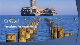  Presentation with sea war - PPT theme with world war ii torpedo platform background and a ocean colored foreground