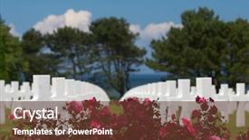  Presentation with cemetery - Amazing PPT theme having world war two - graves at the american cemetery backdrop and a tawny brown colored foreground